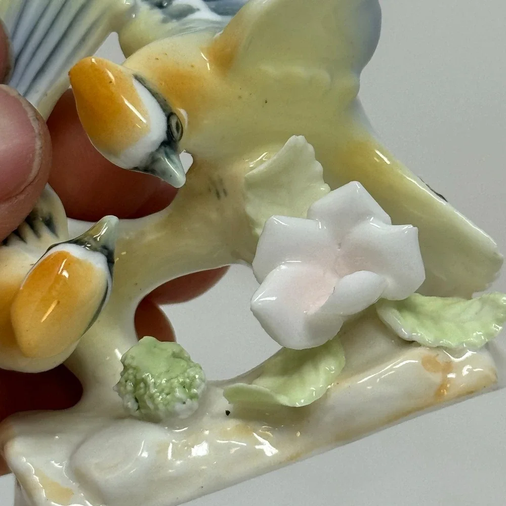 Genuine‎ Bone China Blue Jay Bird Figurines Pair Ceramic Ornaments Decor